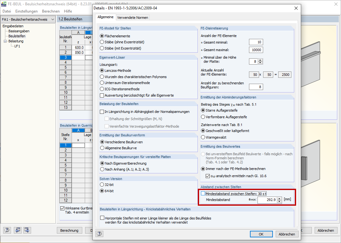Deactivating Option "Minimum Distance Between Stiffeners"
