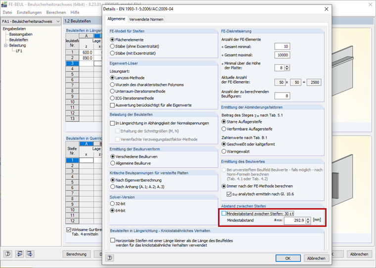 Deactivating Option "Minimum Distance Between Stiffeners"