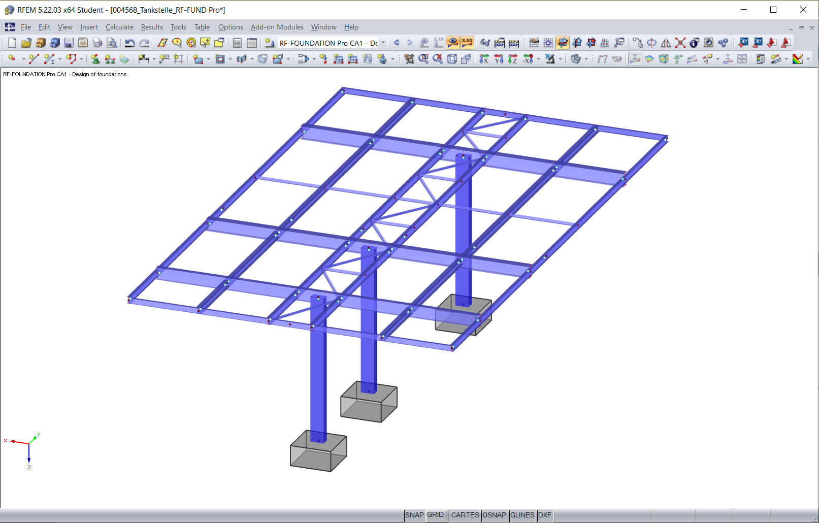 Display of Foundation Blocks Under Columns of Model