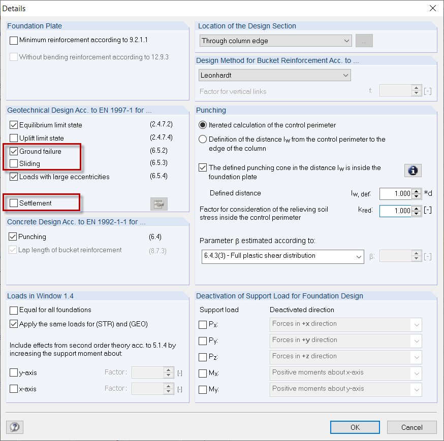 Options for Design Checks to be Performed (Sliding, Ground Failure, Settlement)