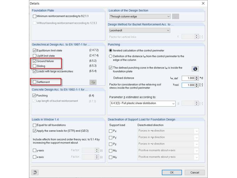 Options for Design Checks to be Performed (Sliding, Ground Failure, Settlement)