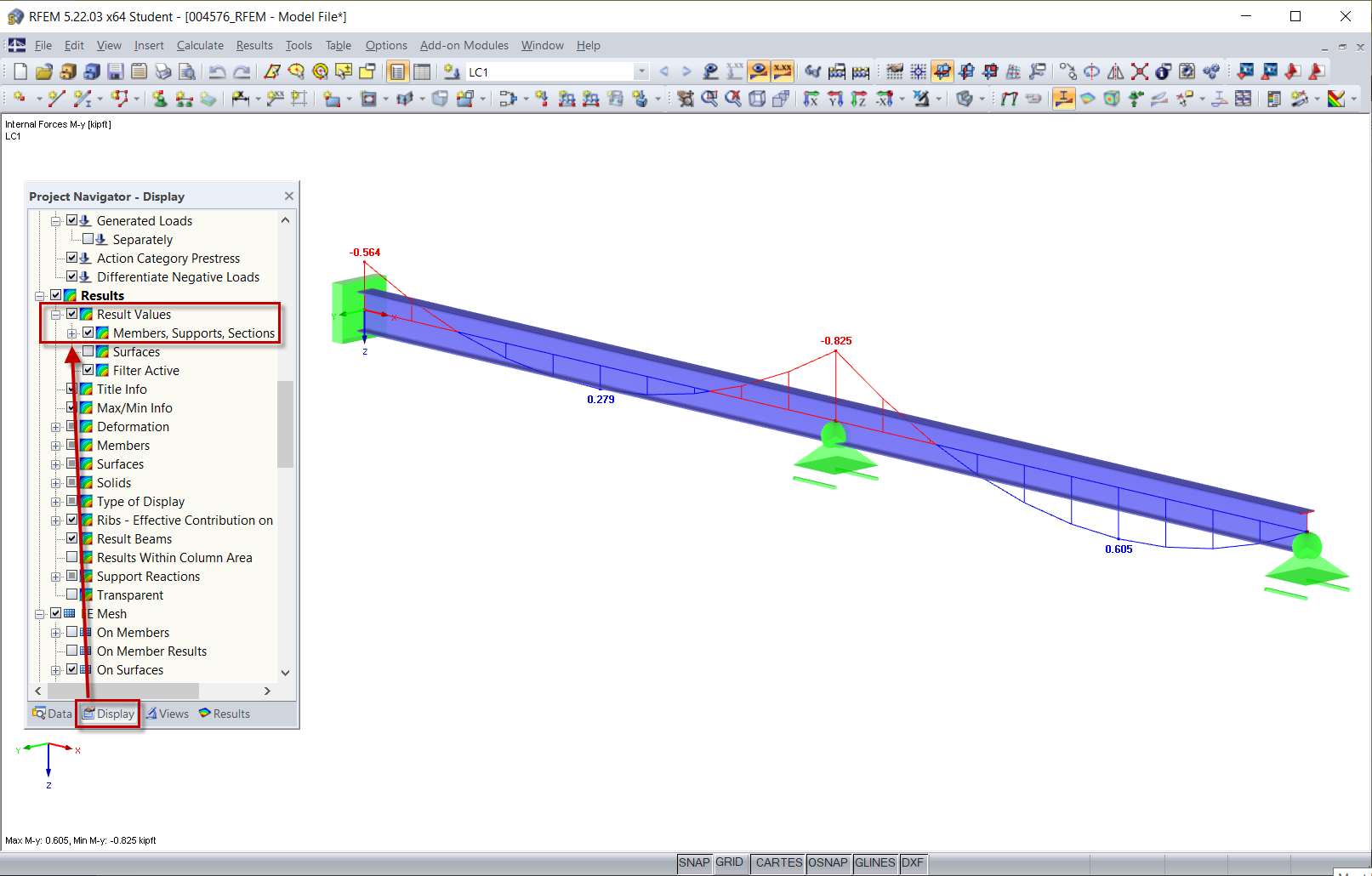Result Values via Display Navigator
