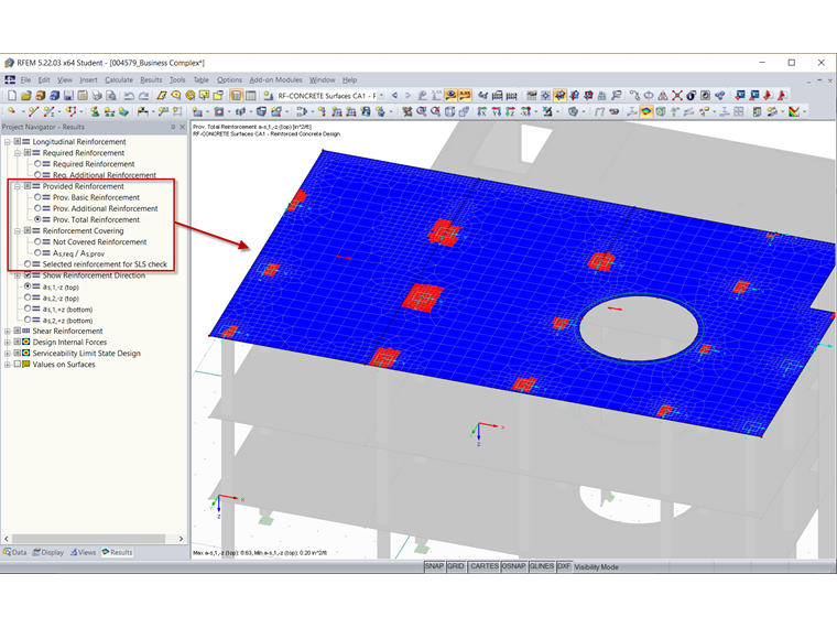 Options in Result Navigator of RF-CONCRETE Surfaces