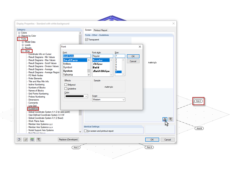 Display Properties for Guideline Font