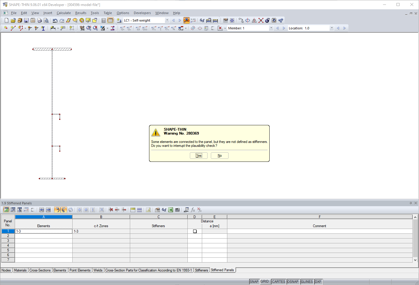 Error Message "Some elements are connected to the panel, but they are not defined as stiffeners."