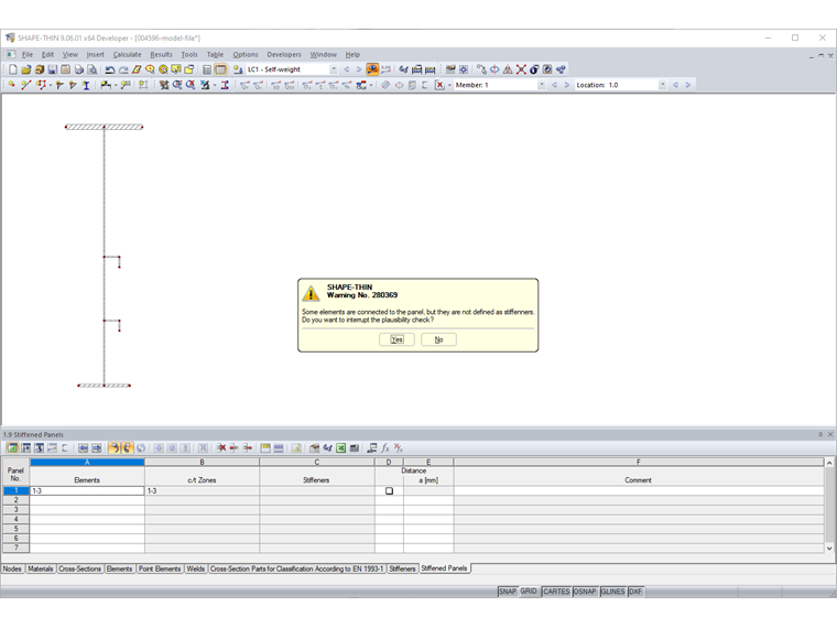 Error Message "Some elements are connected to the panel, but they are not defined as stiffeners."