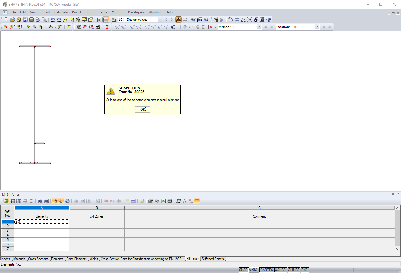 Error Message "At least one of the selected elements is a null element"