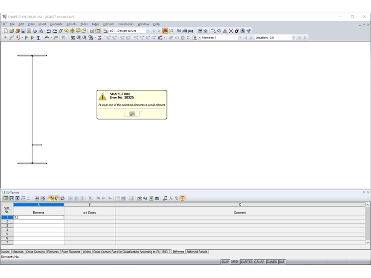 Error Message "At least one of the selected elements is a null element"