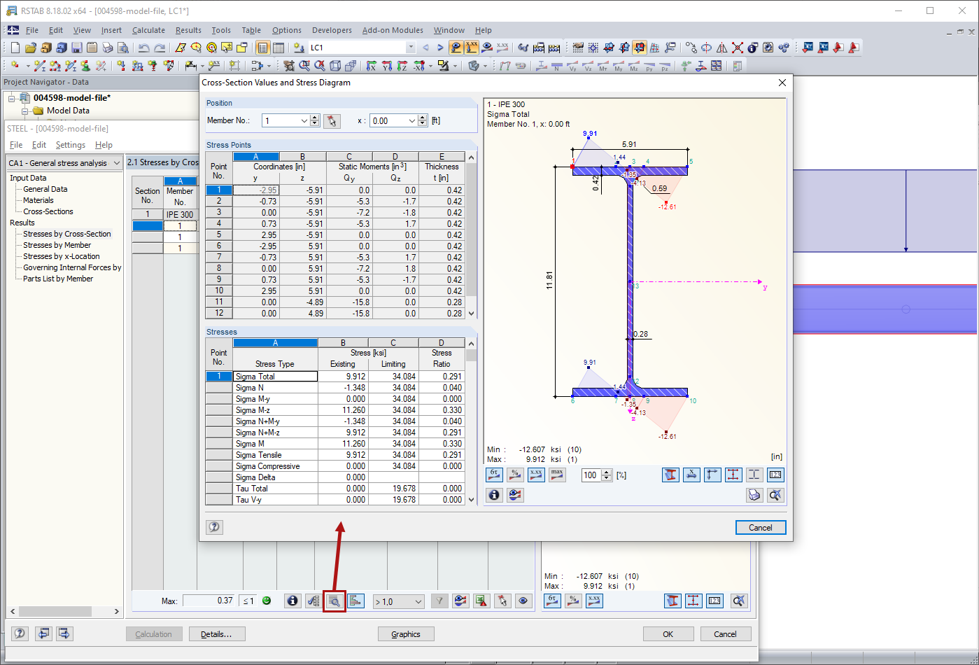 Cross-Section Values and Stress Diagram