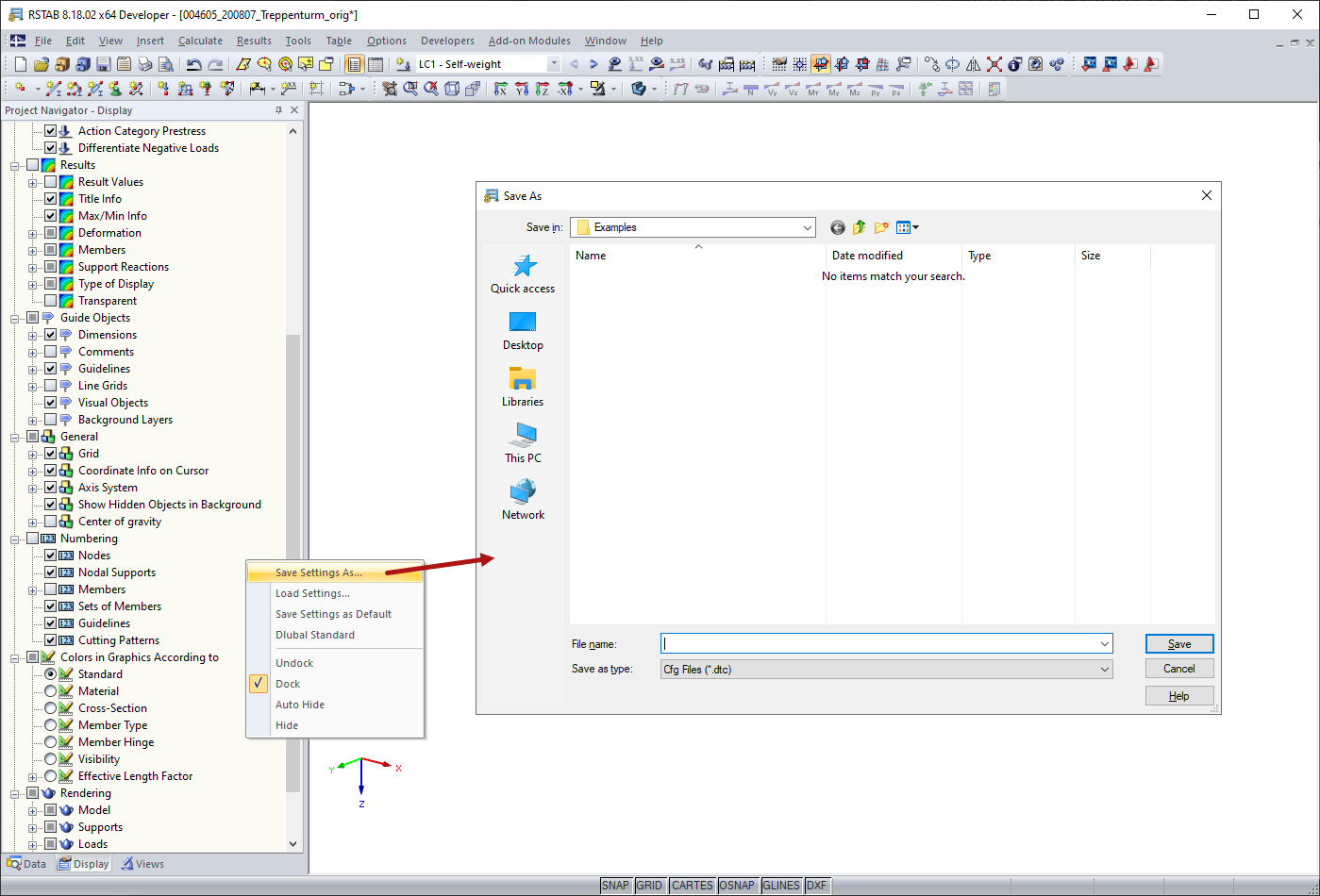 Saving Settings of Display Navigator