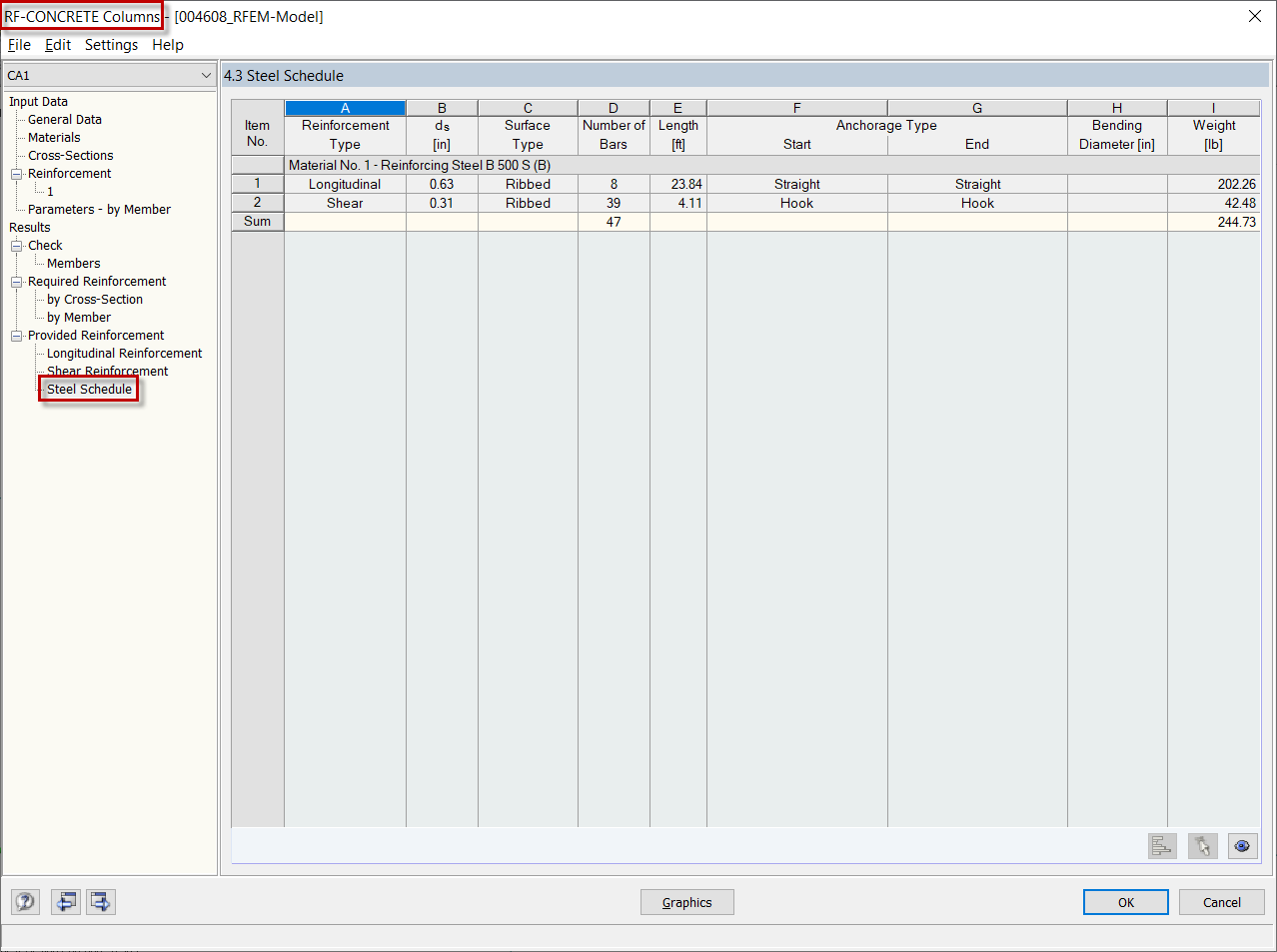 Steel Schedule in RF-CONCRETE Columns