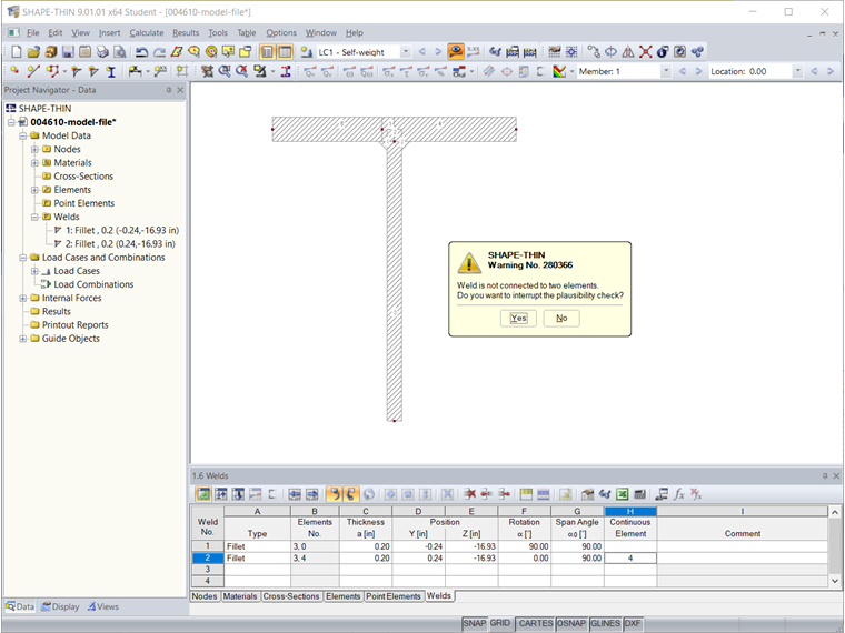 Error Message "Weld is not Connected to Two Elements"