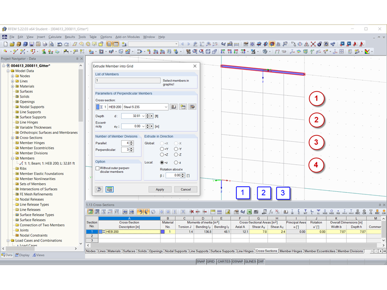 Dialog Box "Extrude Member into Grid"
