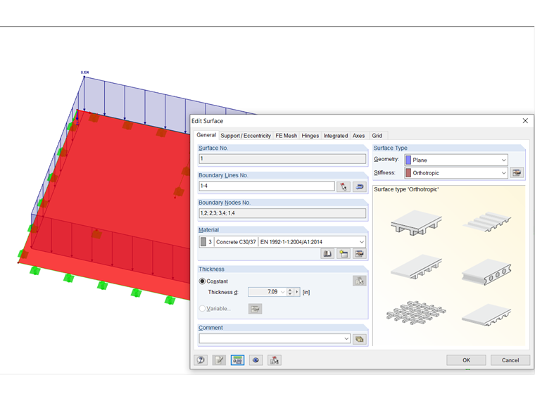 Surface with "Orthotropy" Stiffness Type