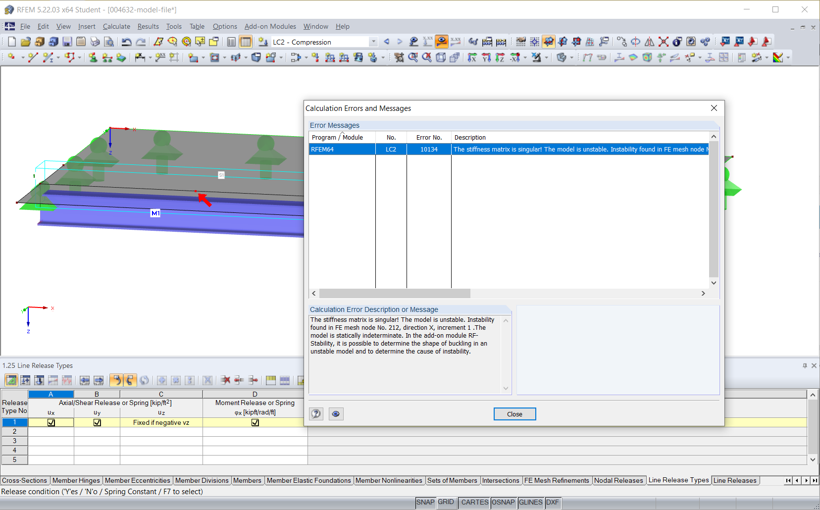 Error Message "Stiffness Matrix is Singular"