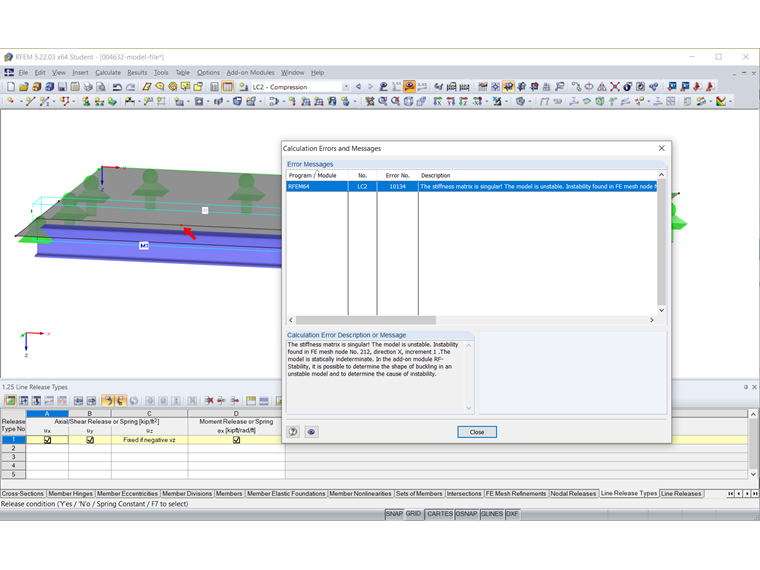 Error Message "Stiffness Matrix is Singular"