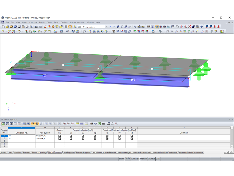 Nodal Support on Members 1 and 2
