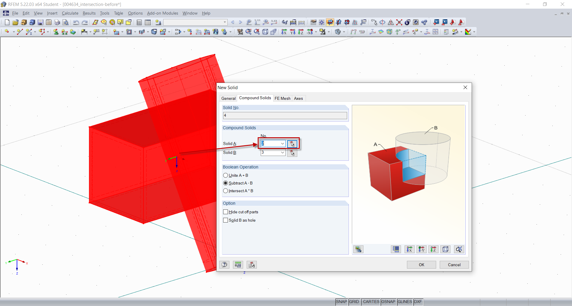 Creating New Solid by Subtraction of Cylinder from Cuboid