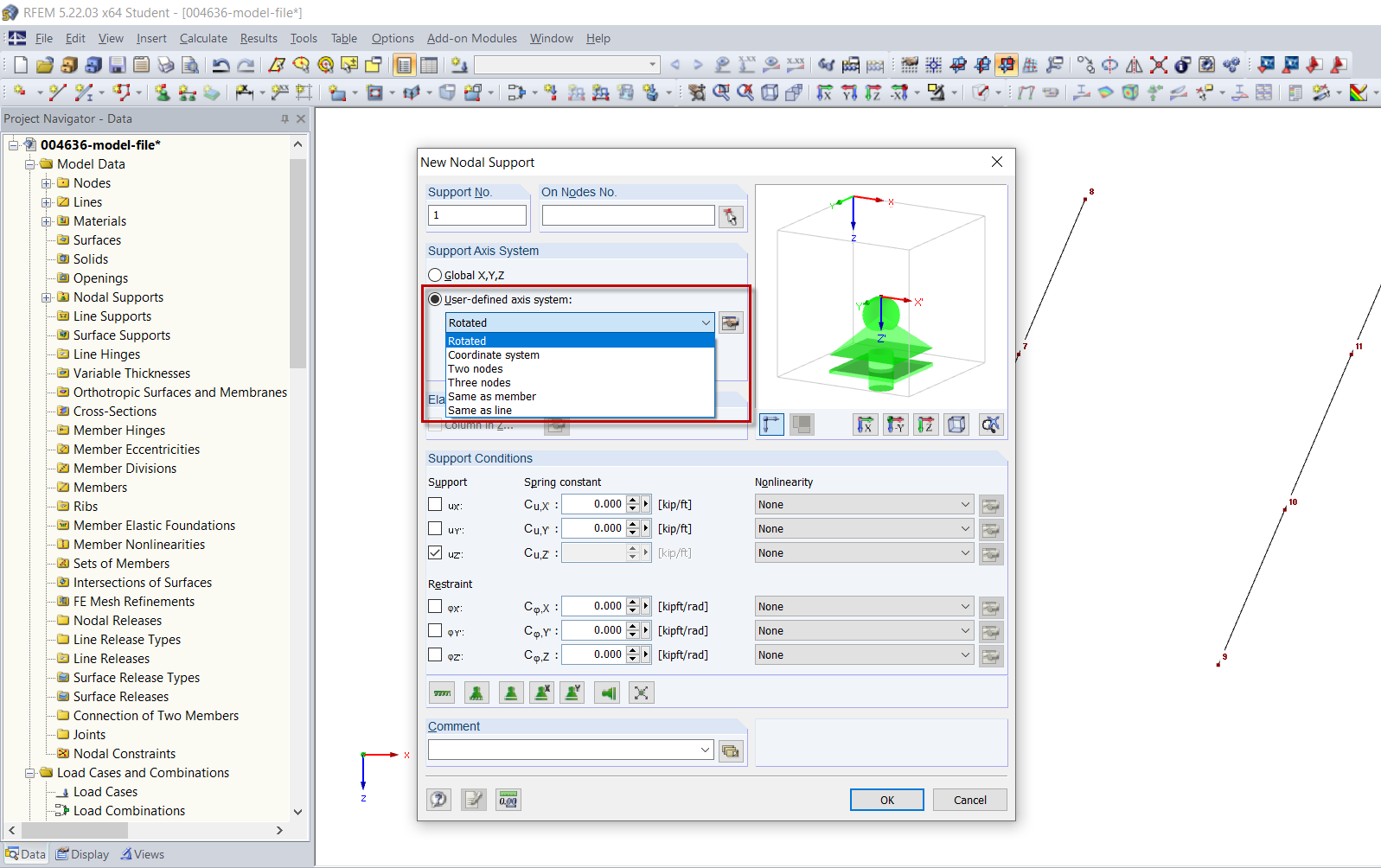 Axis Systems for Supports