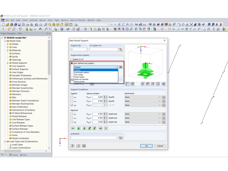 Axis Systems for Supports