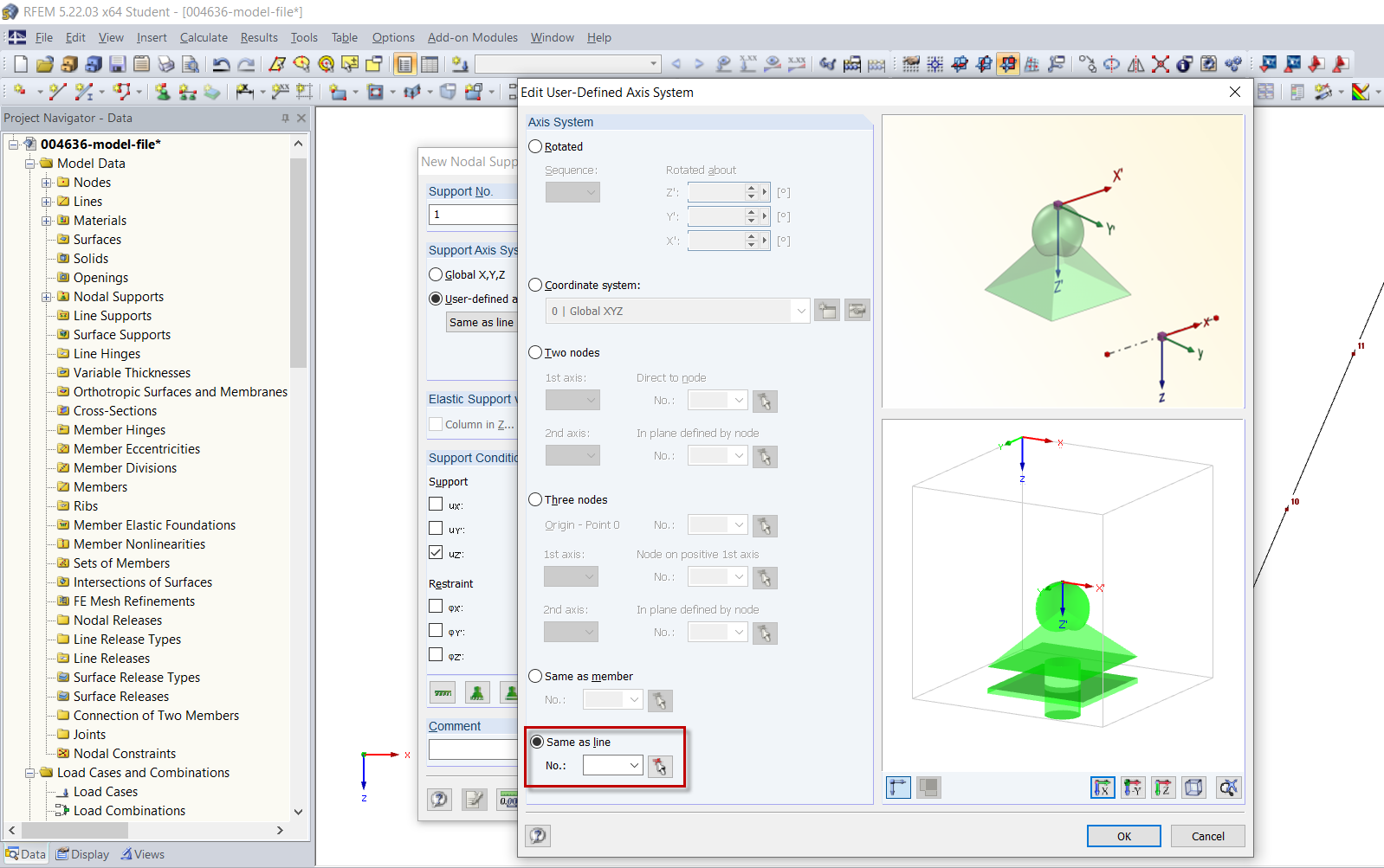 Editing User-Defined Axis System - Same as Line