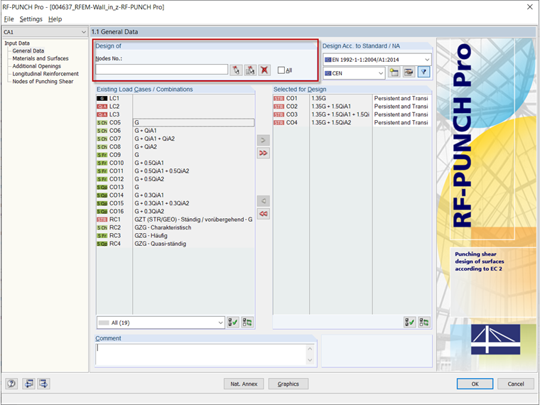 Window 1.1 of RF-PUNCH Pro with Selection of Nodes for Design