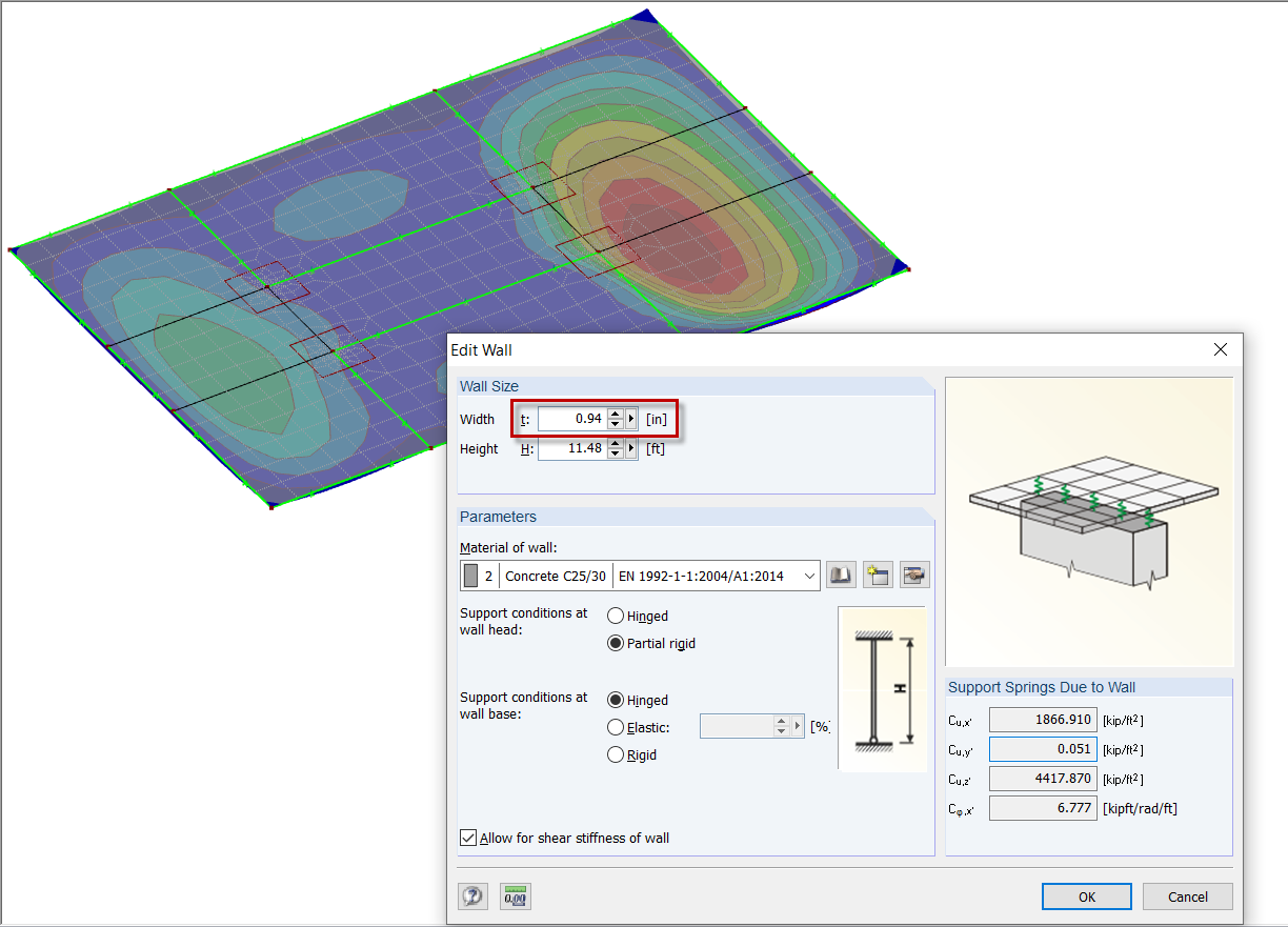 Dialog Box "Edit Wall" with Specification of Width "t" in [mm]