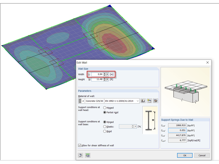 Dialog Box "Edit Wall" with Specification of Width "t" in [mm]