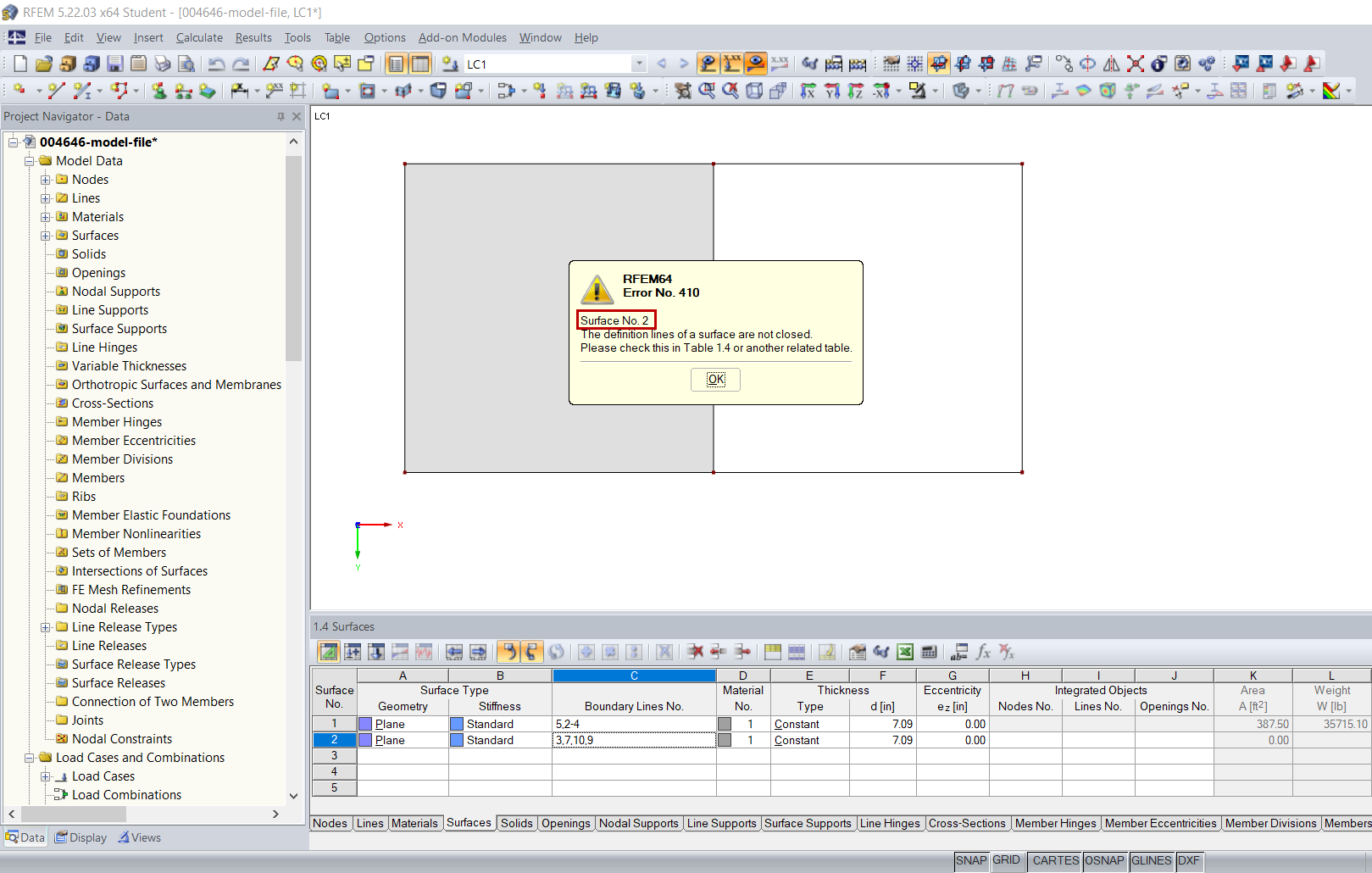 Error Message "The definition lines of a surface are not closed"