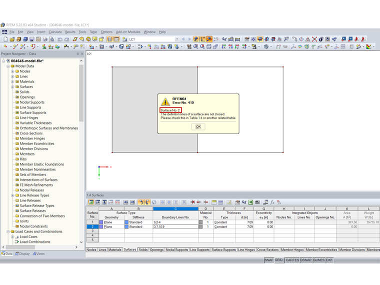 Error Message "The definition lines of a surface are not closed"