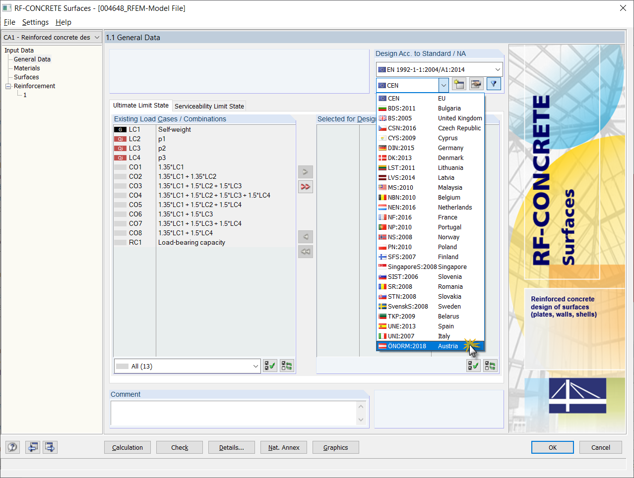 Window 1.1 in RF-CONCRETE Surfaces with Selection of National Annex "ÖNORM"