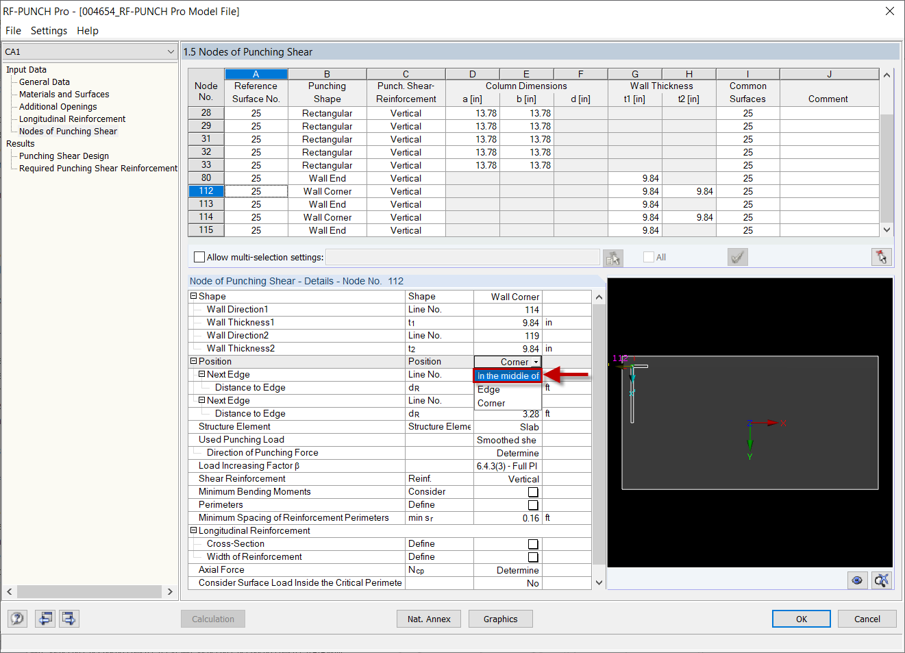 Window 1.5 in RF-PUNCH Pro with Setting of Supports of Wall Corner