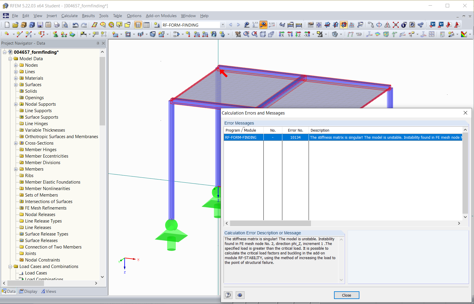 Error "Stiffness matrix is singular!"