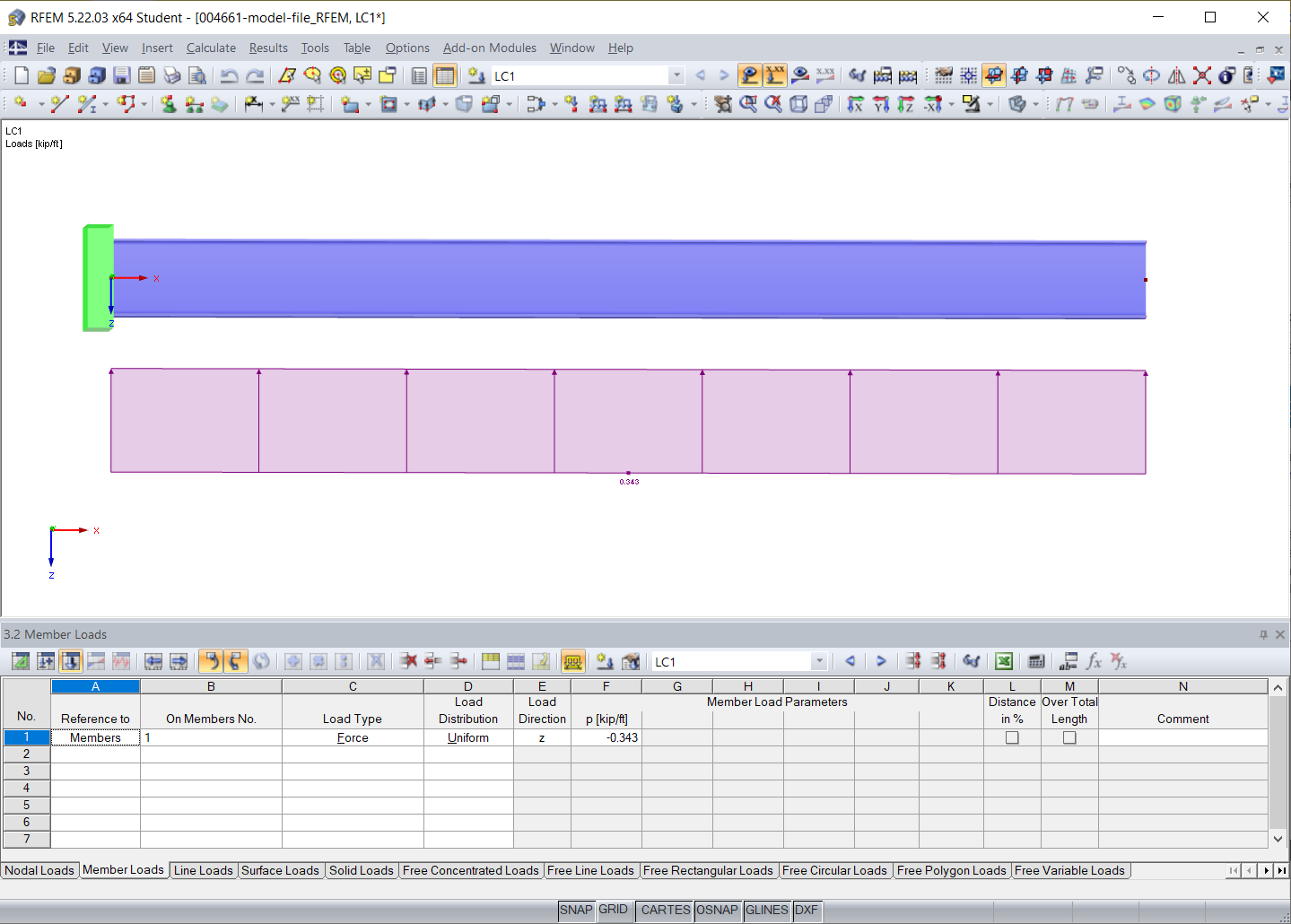 Member Load in Direction of Negative Local Member Axis z