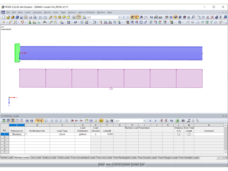 Member Load in Direction of Negative Local Member Axis z