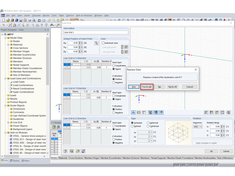 Inserting Values into Table of Line Grid
