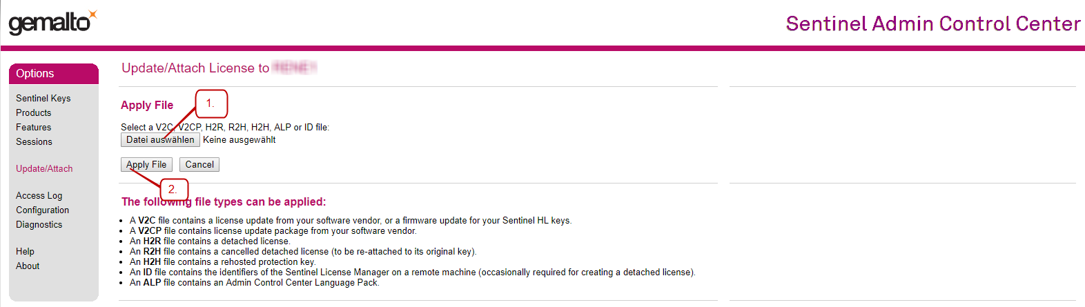 Uploading Update File V2C in ACC