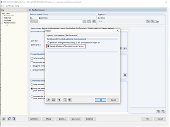 Switching to "Manual Definition of Reinforcement Areas"