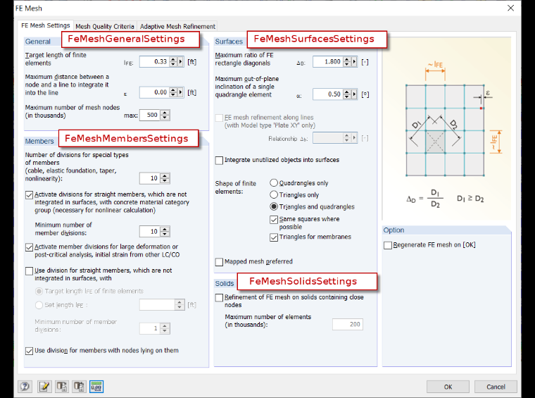 Available Elements of FE Mesh Settings via RF-COM Interface
