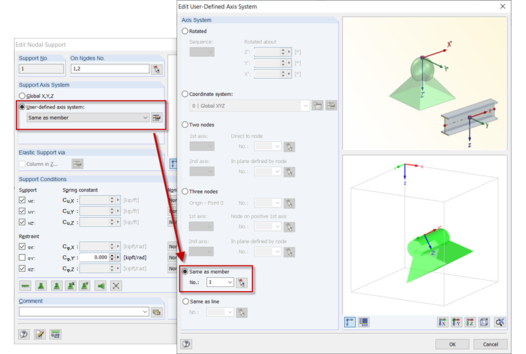 Nodal Support Axis System Same as Member