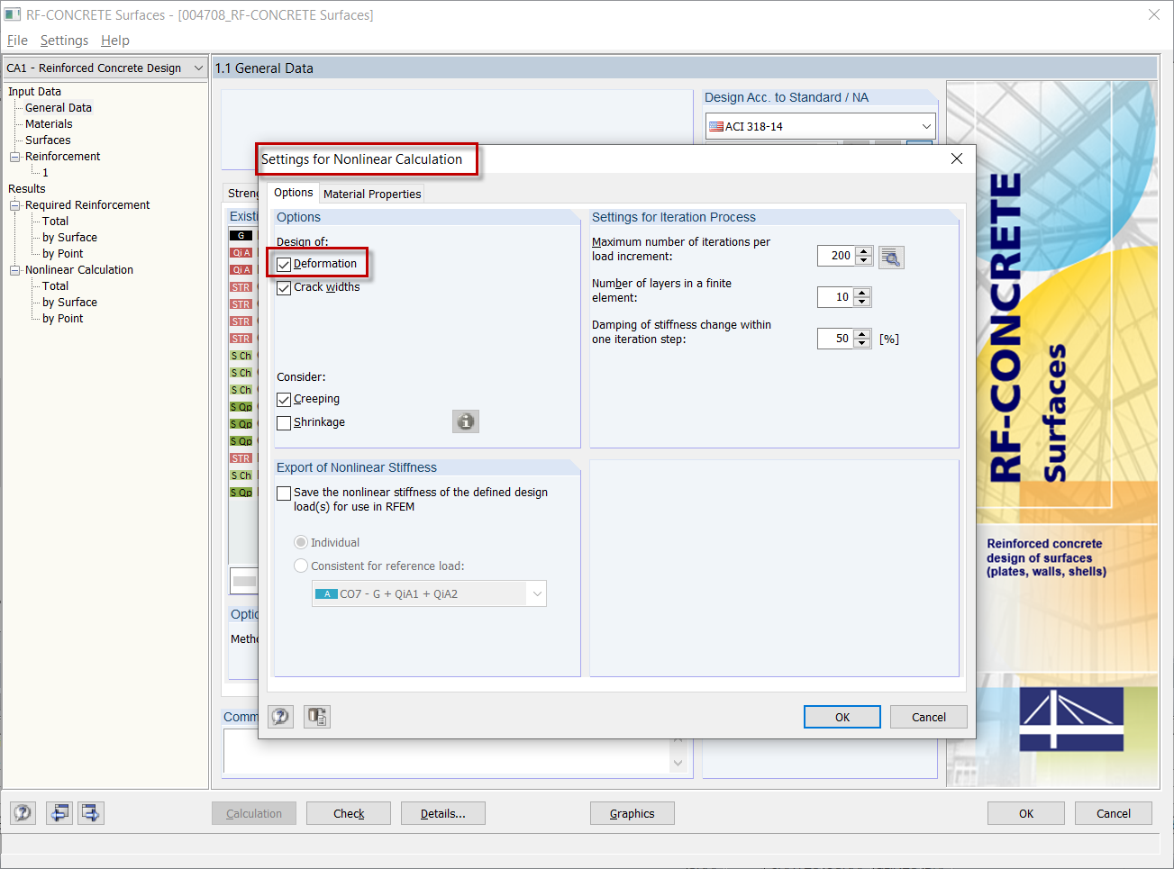 Settings for Nonlinear Calculation in Serviceability Limit State