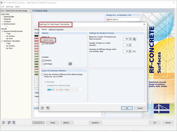Settings for Nonlinear Calculation in Serviceability Limit State