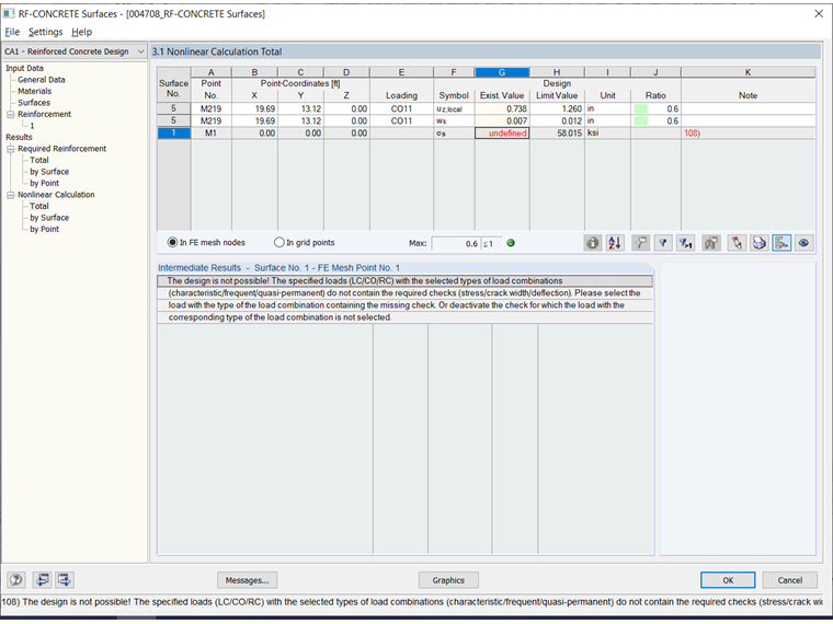 Error 108 for Stress Analysis of Reinforcing Steel
