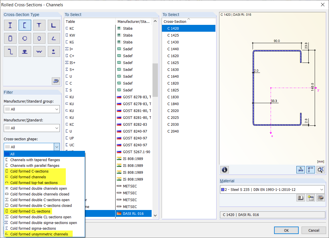 Selecting Cross-Section Shape
