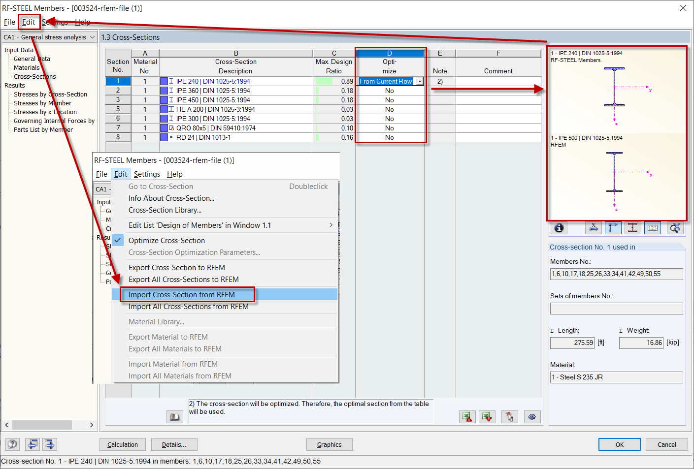 Quick Optimization of All Cross‑Sections