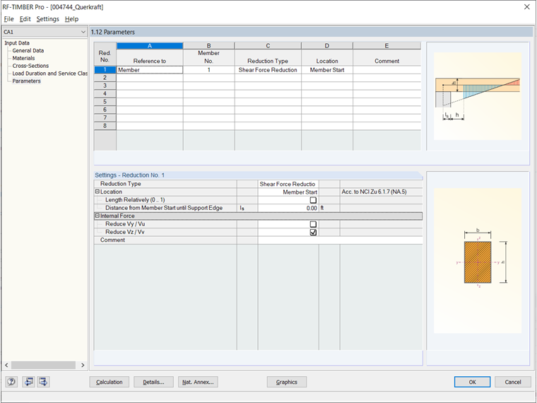 Settings for Shear Force Reduction