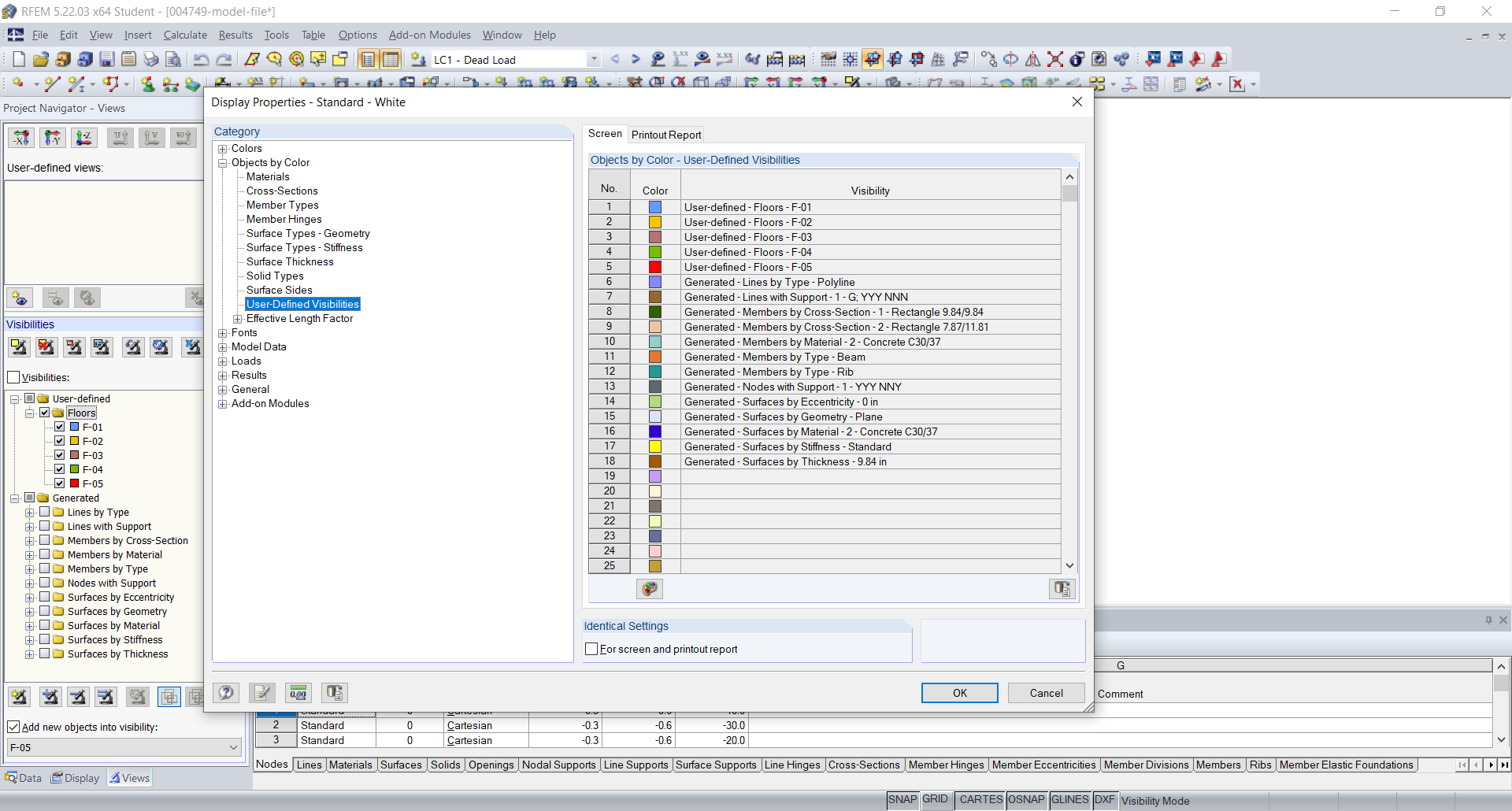 Modifying Colors for Screen/Printout Report in Display Properties