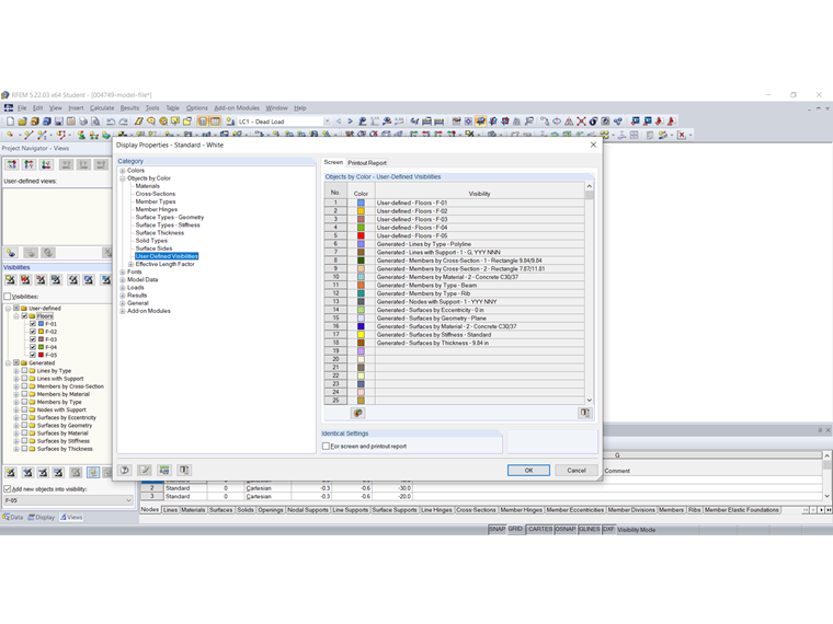 Modifying Colors for Screen/Printout Report in Display Properties