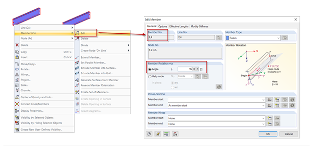 Multi-Selection with Shortcut Menu (Right) and Dialog Box "Edit Member" (Left)