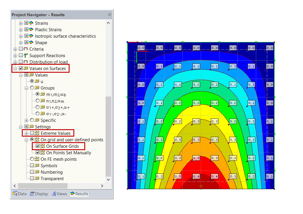 Values on Surfaces in Result Navigator
